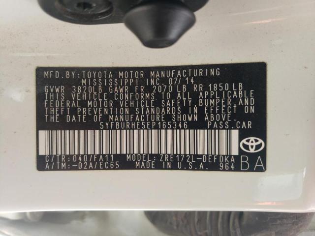 Photo 10 from auction – 2014 TOYOTA COROLLA L with VIN 5YFBURHE5EP165346