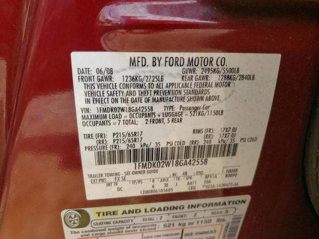 Photo 10 from auction – 2008 FORD TAURUS X S with VIN 1FMDK02W18GA42558