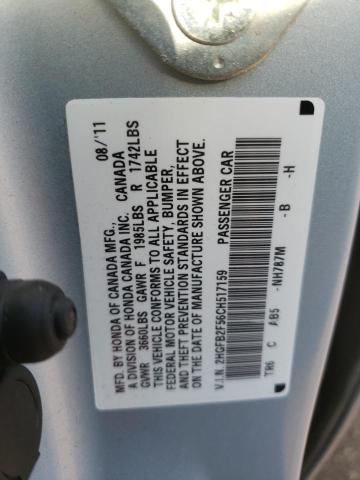 Photo 10 from auction – 2012 HONDA CIVIC LX with VIN 2HGFB2F56CH517159