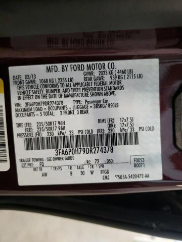 Photo 10 from auction – 2013 FORD FUSION SE with VIN 3FA6P0H79DR274378