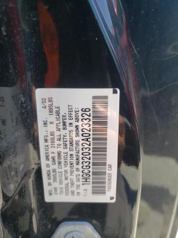 Photo 10 from auction – 2002 HONDA ACCORD se with VIN 1HGCG32032A023326