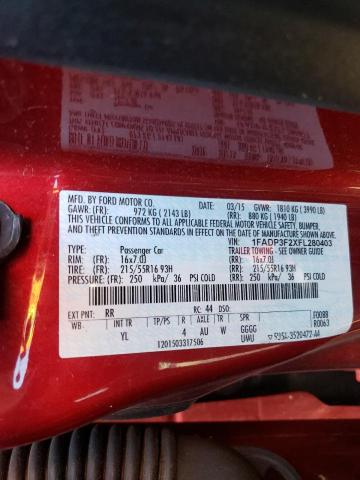 Photo 10 from auction – 2015 FORD FOCUS SE with VIN 1FADP3F2XFL280403