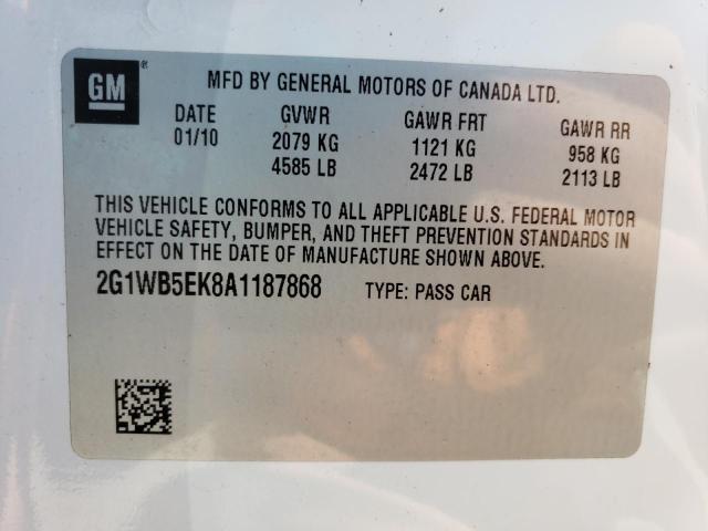 Photo 10 from auction – 2010 CHEVROLET IMPALA LT with VIN 2G1WB5EK8A1187868