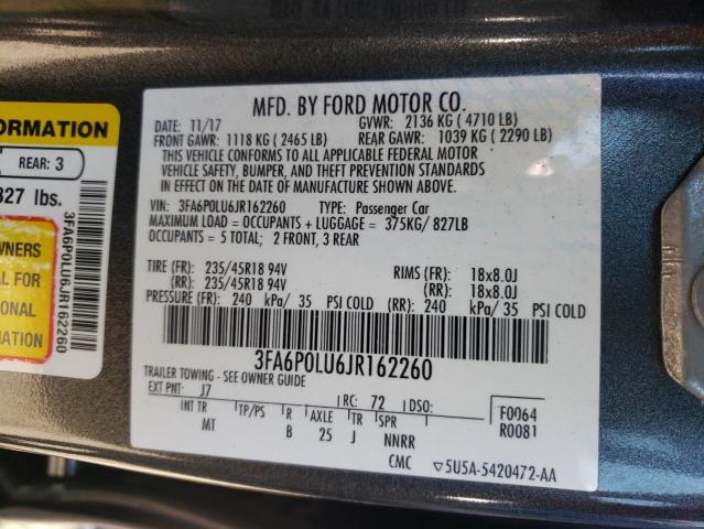 Photo 10 from auction – 2018 FORD FUSION SE with VIN 3FA6P0LU6JR162260