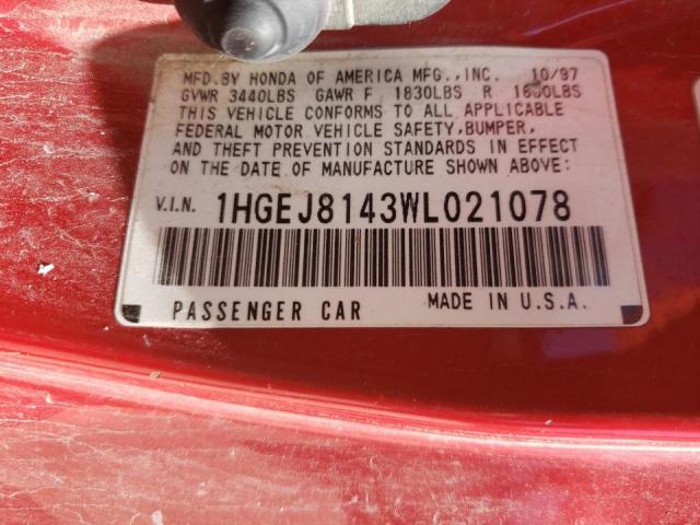 Photo 10 from auction – 1998 HONDA CIVIC EX with VIN 1HGEJ8143WL021078