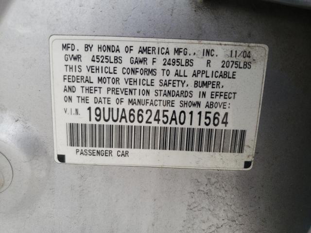 Photo 10 from auction – 2005 ACURA TL with VIN 19UUA66245A011564