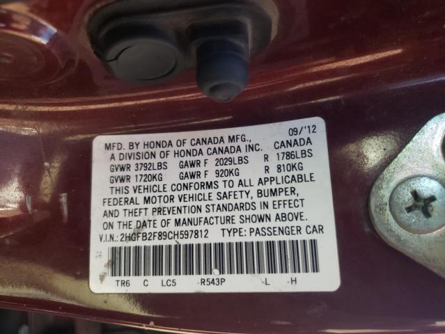 Photo 10 from auction – 2012 HONDA CIVIC EX with VIN 2HGFB2F89CH597812