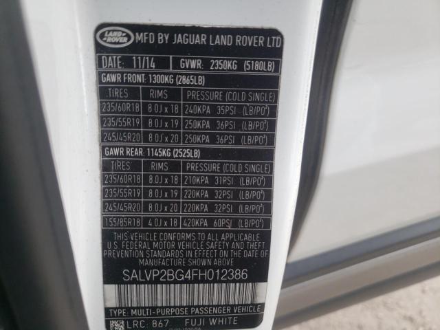 Photo 10 from auction – 2015 LAND ROVER RANGE ROVE with VIN SALVP2BG4FH012386