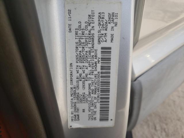 Photo 10 from auction – 2003 TOYOTA 4RUNNER SR with VIN JTEBU14R630003934