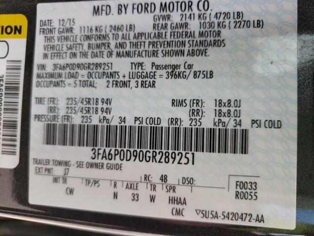 Photo 10 from auction – 2016 FORD FUSION TIT with VIN 3FA6P0D90GR289251