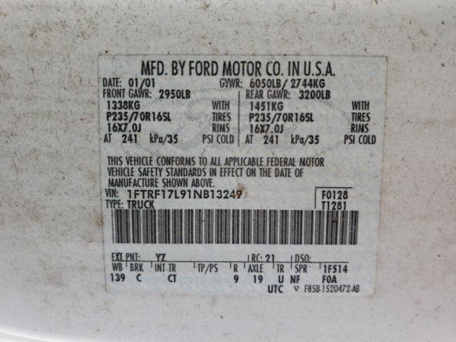 Photo 10 from auction – 2001 FORD F150 with VIN 1FTRF17L91NB13249