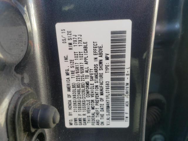 Photo 10 from auction – 2015 HONDA CR-V EXL with VIN 5J6RM4H71FL078583