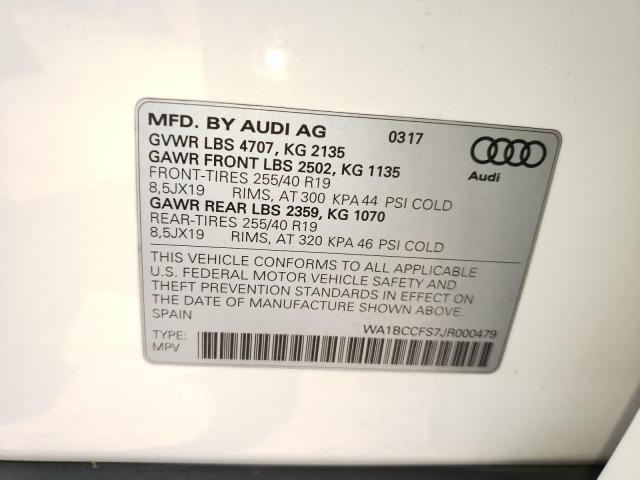 Photo 10 from auction – 2018 AUDI Q3 PREMIUM with VIN WA1BCCFS7JR000479
