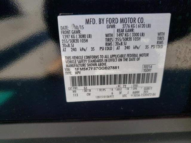 Photo 10 from auction – 2016 FORD EXPLORER L with VIN 1FM5K7F87GGB27881
