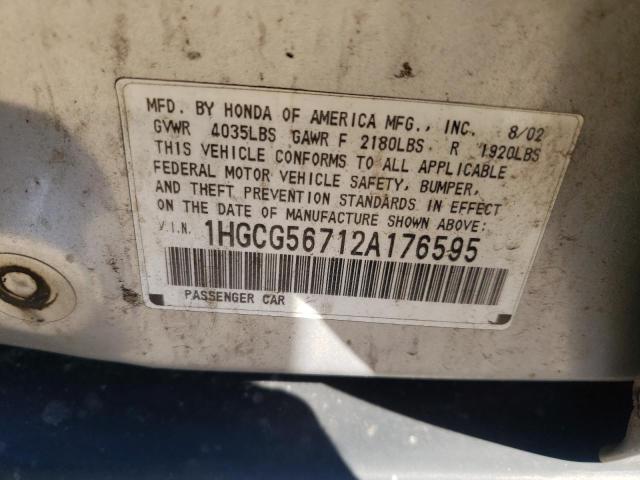 Photo 10 from auction – 2002 HONDA ACCORD with VIN 1HGCG56712A176595