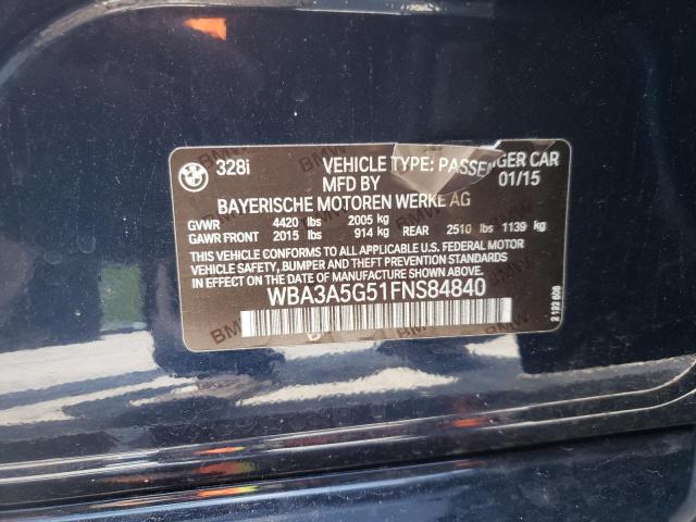 Photo 10 from auction – 2015 BMW 328 I with VIN WBA3A5G51FNS84840