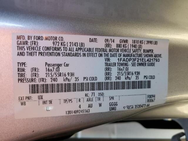 Photo 10 from auction – 2014 FORD FOCUS SE with VIN 1FADP3F21EL421793