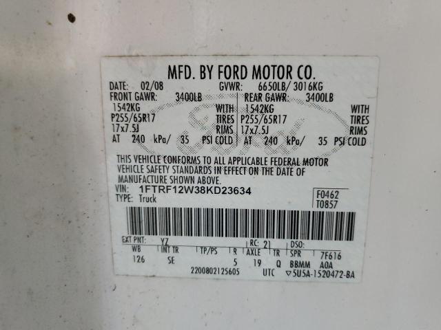 Photo 10 from auction – 2008 FORD F150 with VIN 1FTRF12W38KD23634