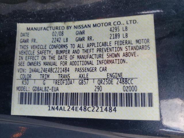 Photo 10 from auction – 2008 NISSAN ALTIMA 2.5 with VIN 1N4AL24E48C221484