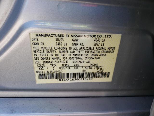 Photo 10 from auction – 2006 NISSAN MAXIMA SE with VIN 1N4BA41E56C816240