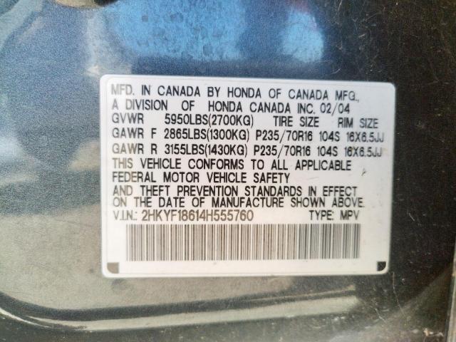 Photo 10 from auction – 2004 HONDA PILOT EXL with VIN 2HKYF18614H555760