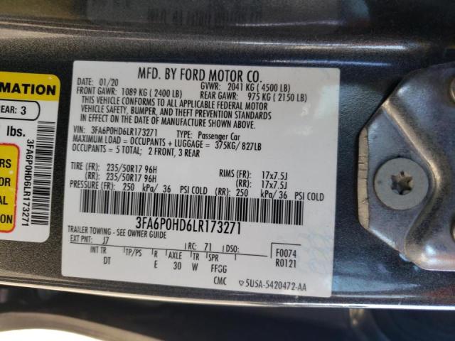 Photo 10 from auction – 2020 FORD FUSION SE with VIN 3FA6P0HD6LR173271