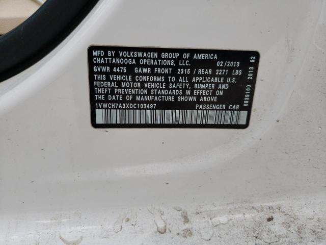 Photo 10 from auction – 2013 VOLKSWAGEN PASSAT SEL with VIN 1VWCH7A3XDC103497