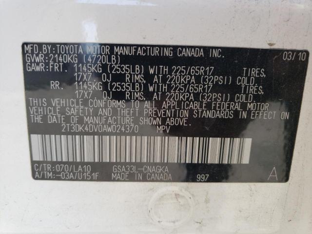 Photo 10 from auction – 2010 TOYOTA RAV4 AUTOM with VIN 2T3DK4DV0AW024370