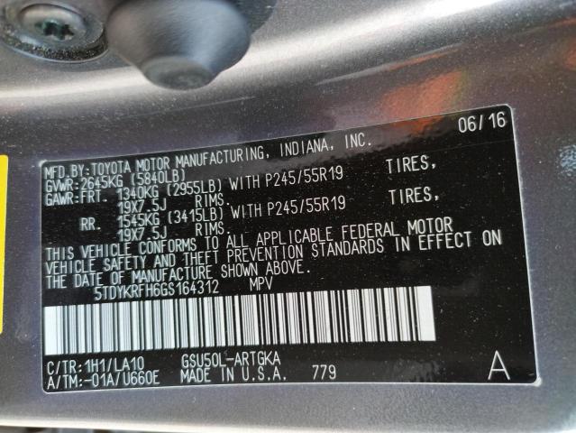 Photo 10 from auction – 2016 TOYOTA HIGHLANDER with VIN 5TDYKRFH6GS164312