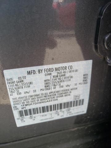 Foto 10 de la subasta – 2022 FORD EXPLORER X con VIN 1FMSK7DH8NGA65104