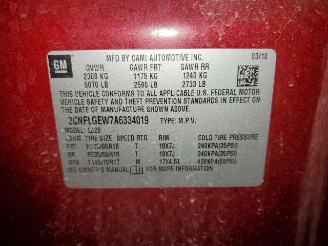 Photo 10 from auction – 2010 CHEVROLET EQUINOX LT with VIN 2CNFLGEW7A6334019