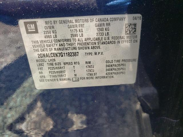 Photo 10 from auction – 2016 CHEVROLET EQUINOX LT with VIN 2GNALCEK7G1182387