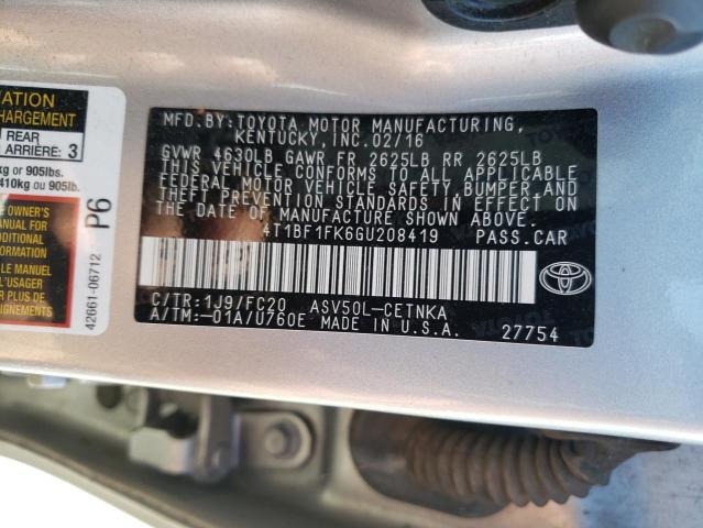 Photo 10 from auction – 2016 TOYOTA CAMRY LE with VIN 4T1BF1FK6GU208419