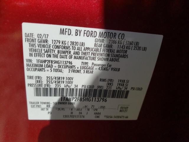 Photo 10 from auction – 2017 FORD TAURUS LIM with VIN 1FAHP2F85HG113796
