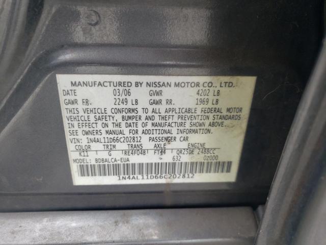 Photo 10 from auction – 2006 NISSAN ALTIMA S with VIN 1N4AL11D66C202812