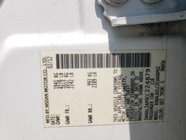 Photo 10 from auction – 2012 NISSAN ALTIMA BAS with VIN 1N4AL2AP0CC224879