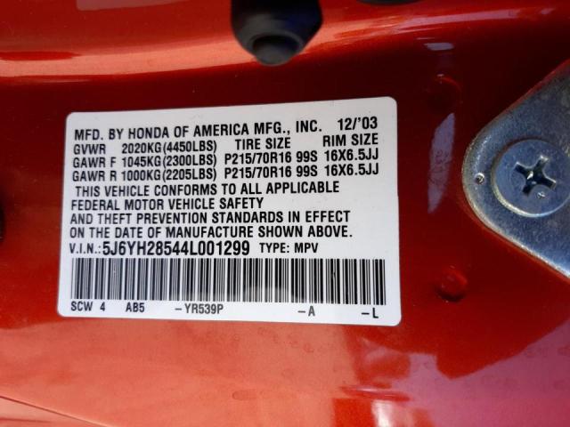 Photo 10 from auction – 2004 HONDA ELEMENT EX with VIN 5J6YH28544L001299