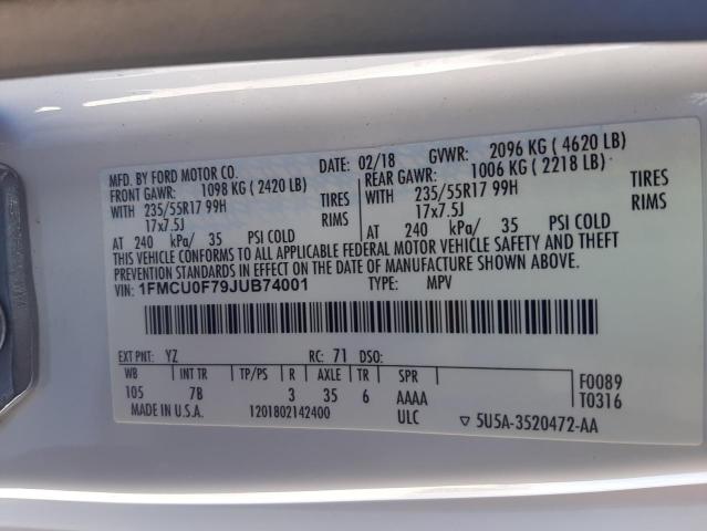 Photo 10 from auction – 2018 FORD ESCAPE S with VIN 1FMCU0F79JUB74001