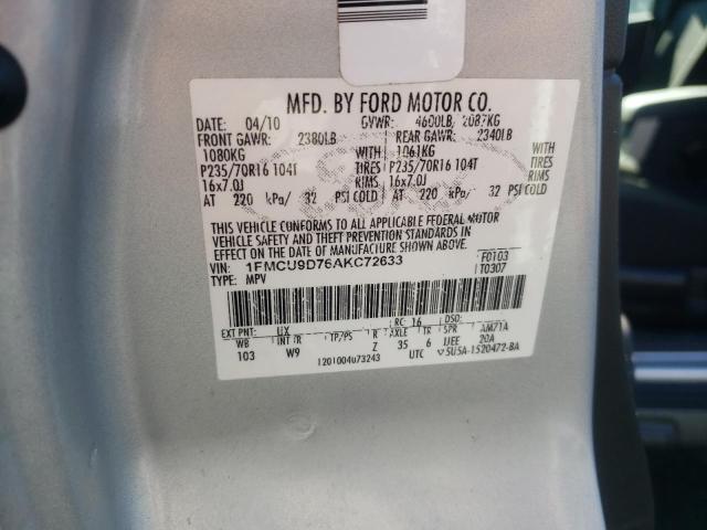 Photo 10 from auction – 2010 FORD ESCAPE XLT with VIN 1FMCU9D76AKC72633