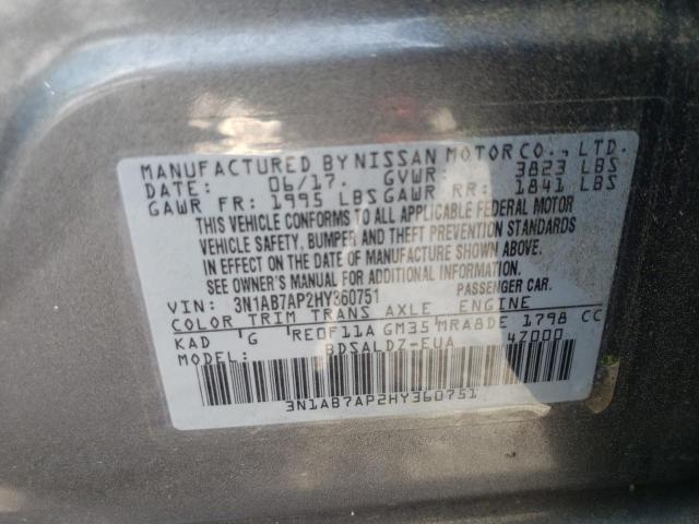 Photo 10 from auction – 2017 NISSAN SENTRA S with VIN 3N1AB7AP2HY360751