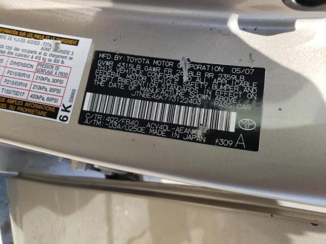 Photo 10 from auction – 2007 TOYOTA CAMRY CE with VIN JTNBE46K773122403