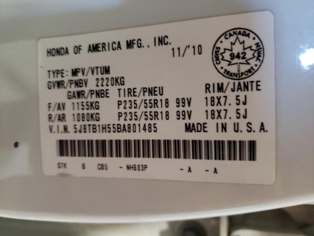Photo 10 from auction – 2011 ACURA RDX TECHNO with VIN 5J8TB1H55BA801485