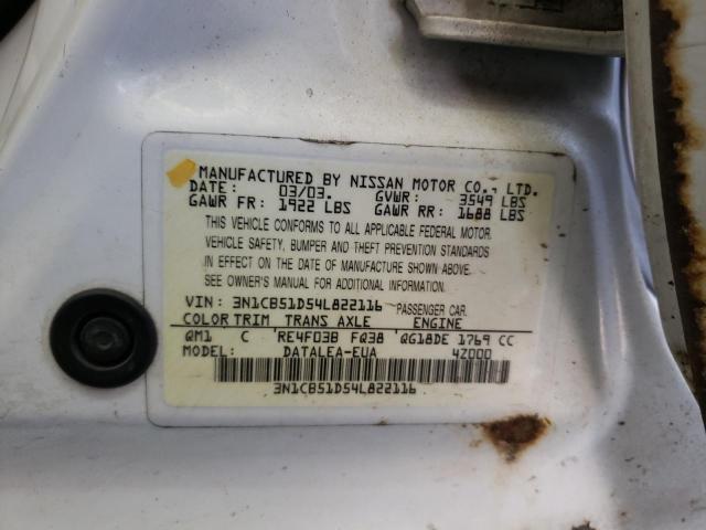 Photo 10 from auction – 2004 NISSAN SENTRA 1.8 with VIN 3N1CB51D54L822116