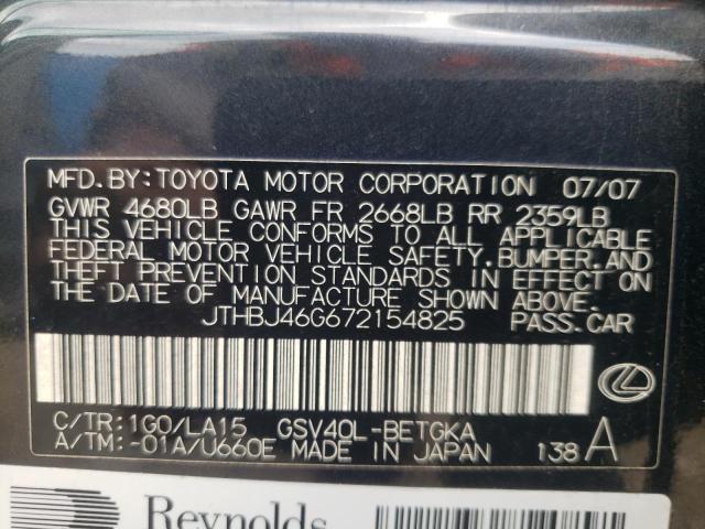 Photo 10 from auction – 2007 LEXUS ES 350 with VIN JTHBJ46G672154825