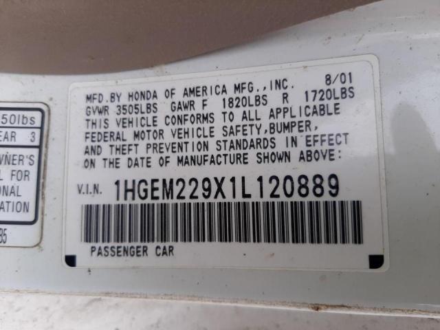 Photo 10 from auction – 2001 HONDA CIVIC with VIN 1HGEM229X1L120889