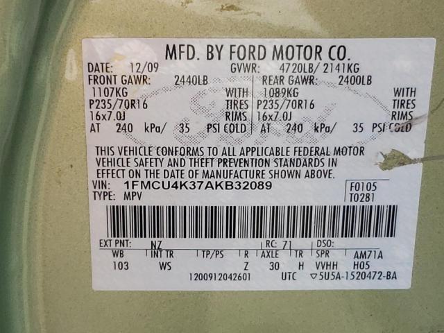 Photo 10 from auction – 2010 FORD ESCAPE HYB with VIN 1FMCU4K37AKB32089
