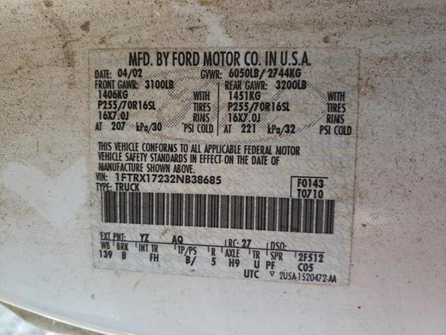 Photo 10 from auction – 2002 FORD F150 with VIN 1FTRX17232NB38685