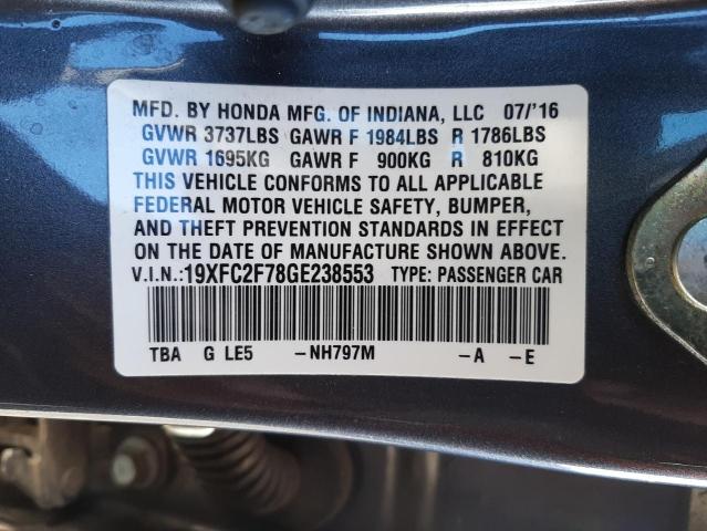 Photo 10 from auction – 2016 HONDA CIVIC EX with VIN 19XFC2F78GE238553