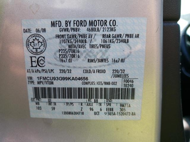 Photo 10 from auction – 2009 FORD ESCAPE XLT with VIN 1FMCU93G99KA04656