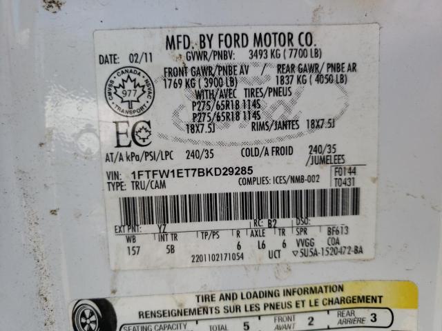 Photo 10 from auction – 2011 FORD F150 SUPER with VIN 1FTFW1ET7BKD29285
